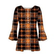 thumbnail image 4 of QQAMB Tunic Tops for Women V-Neck Button 3/4 Sleeve Plaid Printed Loose Dressy Blouse T-Shirts Orange S, 4 of 5