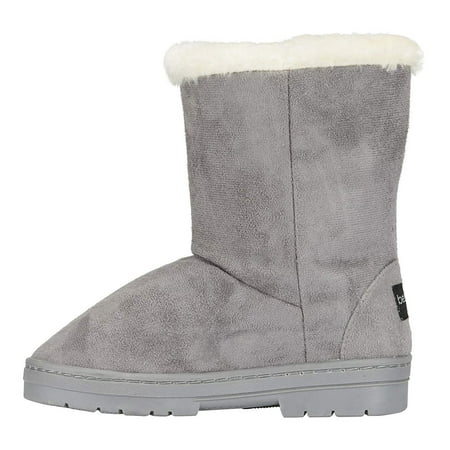 bebe Girls Microsuede Winter Boots Size 3 with Faux Fur Cuffs Slip-On Shoes Grey