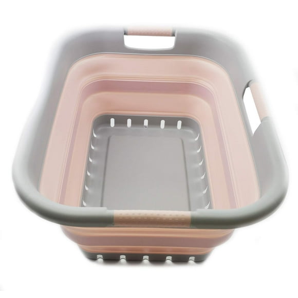 SAMMART Cesto plegable de plástico para la colada de 41 L - Contenedor/organizador de almacenamiento emergente plegable - Tina de lavado portátil - Cesto/cesta para ahorrar espacio (3 asas rectangular
