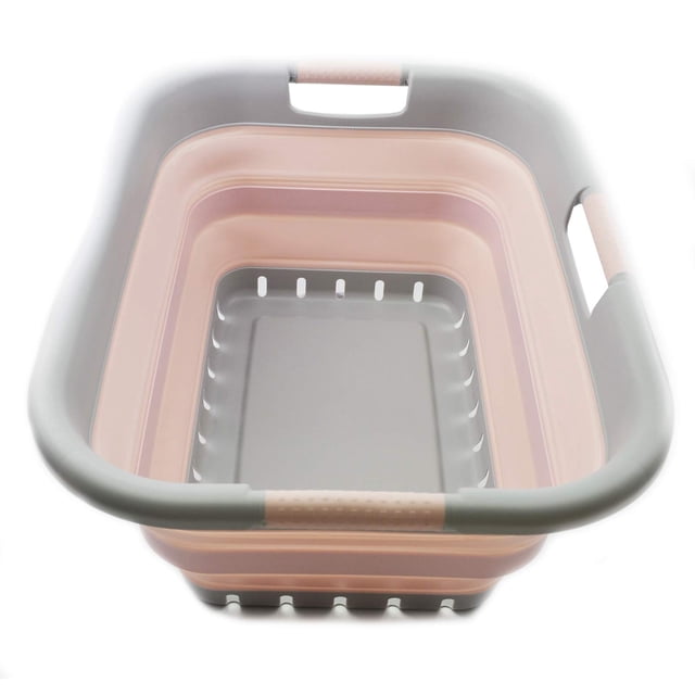 SAMMART Cesto plegable de plástico para la colada de 41 L - Contenedor/organizador de almacenamiento emergente plegable - Tina de lavado portátil - Cesto/cesta para ahorrar espacio (3 asas rectangular