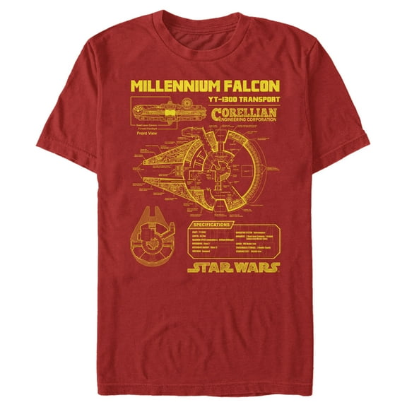 Men's Star Wars Millennium Falcon Schematics Graphic Tee Red 2X Large