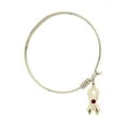 thumbnail image 2 of 6 1/4 inch Round Eye Hook Bangle Bracelet w/ Cancer Awareness medal charm w/ January Red Swarovski Crystal, 2 of 3