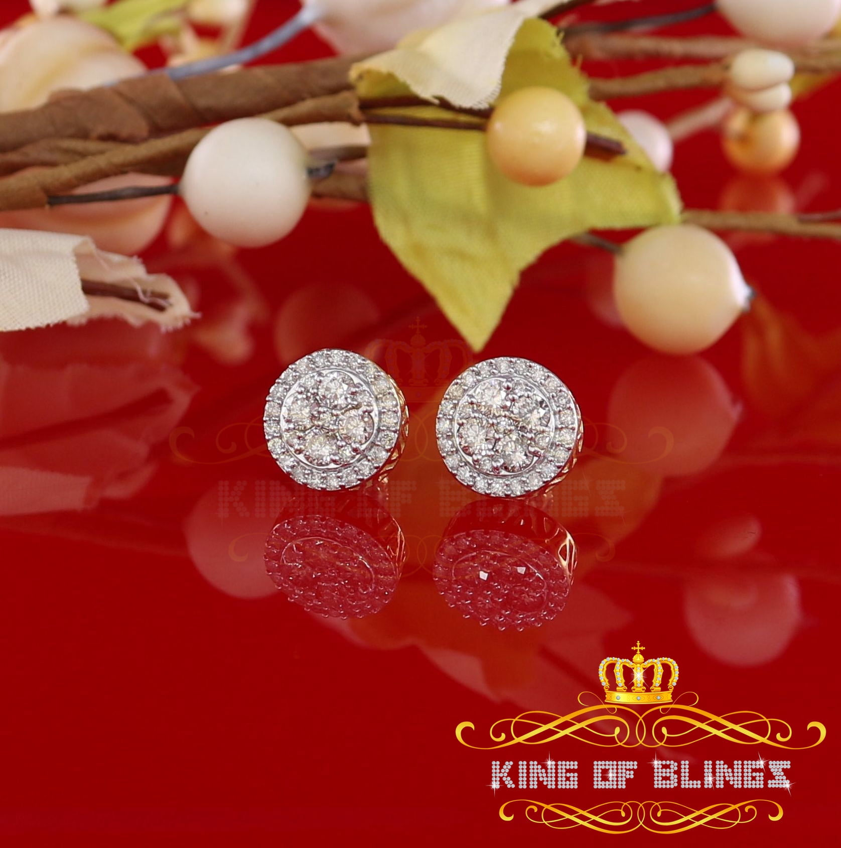 King of Bling's 10K Real Yellow Gold Real Diamond 1.25CT Men's/Women's Stud Round Earring