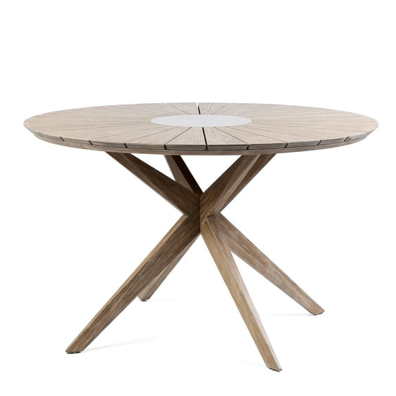 Armen Living Sachi Eucalyptus Wood and Concrete Outdoor Dining Table, Light/Earth