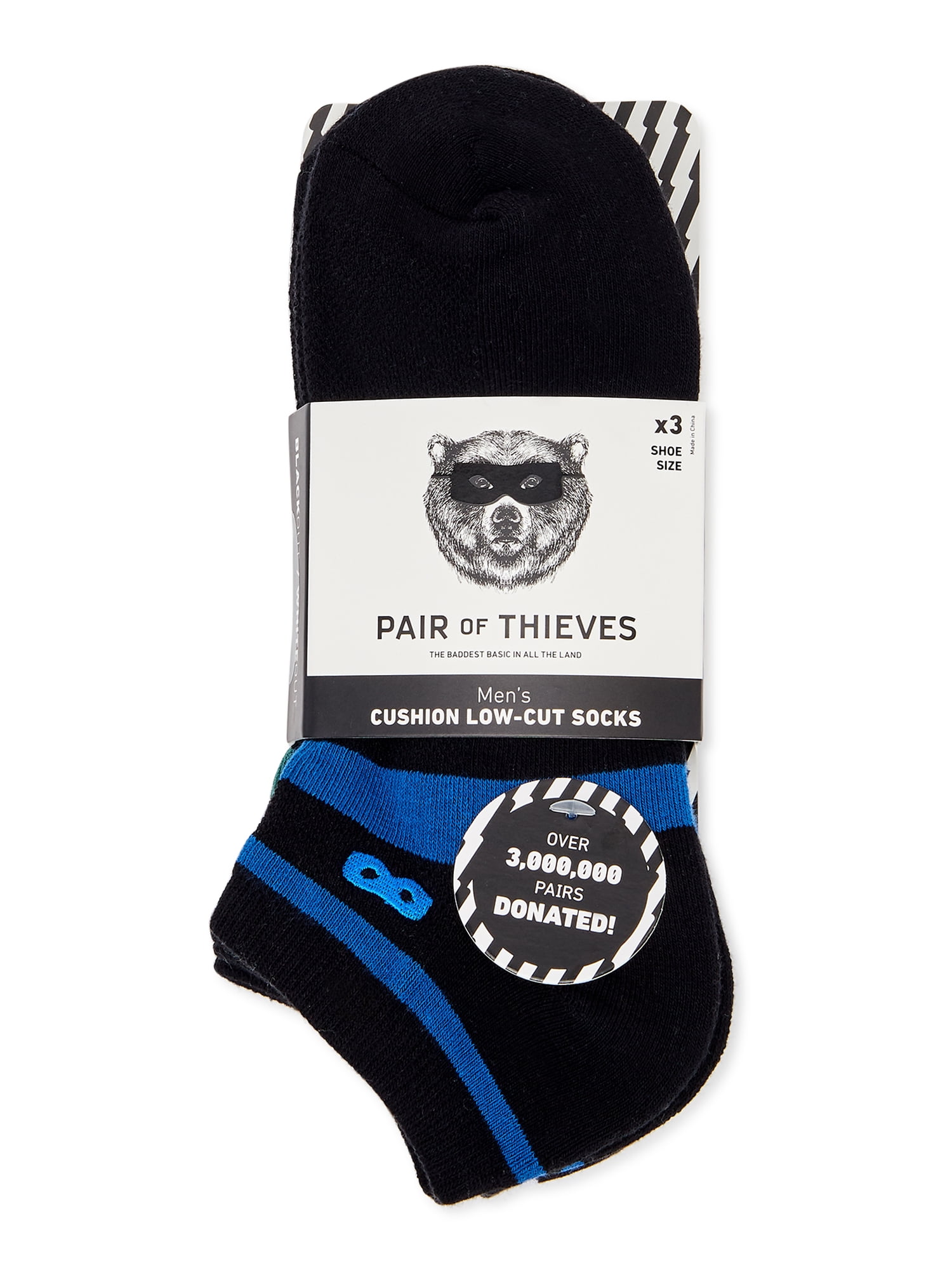 Pair of Thieves Blackout/Whiteout Cushioned Low Cut Socks, 3-Pack 
