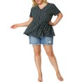 thumbnail image 2 of DARING DIVA Women's Plus Floral V Neck Short Sleeve Peplum Top 1X Navy, 2 of 7