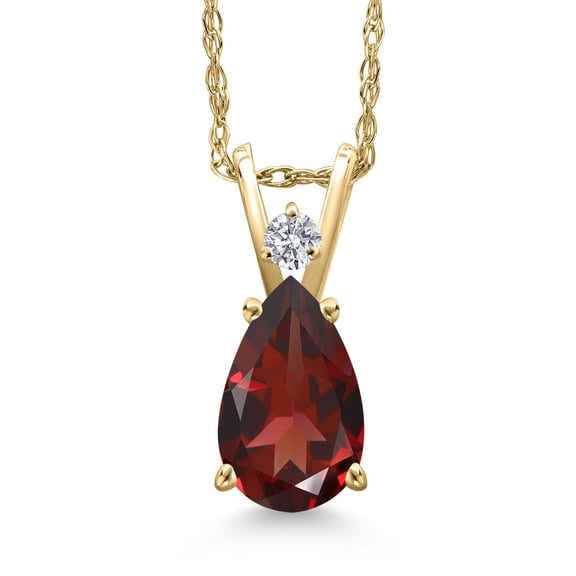Gem Stone King 14K Yellow Gold Red Garnet and Lab Grown Diamond Pendant Necklace for Women | 1.44 Cttw | Gemstone January Birthstone | Pear Shape 9X6MM | With 18 inch Chain