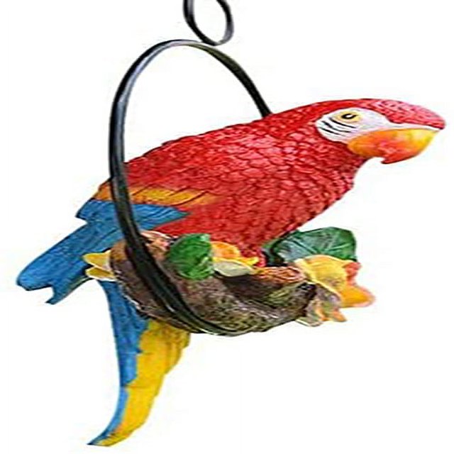 Estatua de loro colgante de jardín posado en una rama en anillo redondo de metal, modelo de animal, escultura, amantes de la naturaleza, pájaro tropical, bricolaje, césped, patio, escultura para el