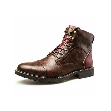 

Rockomi Men Ankle Booties Casual Dress Boots Comfort Oxfords Mens Fashion Round Toe Leather Shoes Non Slip Lace Up Brown 10.5
