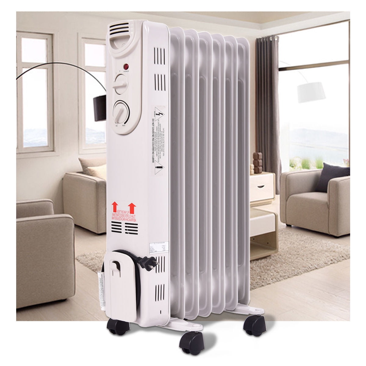 Costway 1500W Electric Oil Filled Radiator Space Heater 5-Fin Thermostat Room Radiant by Costway