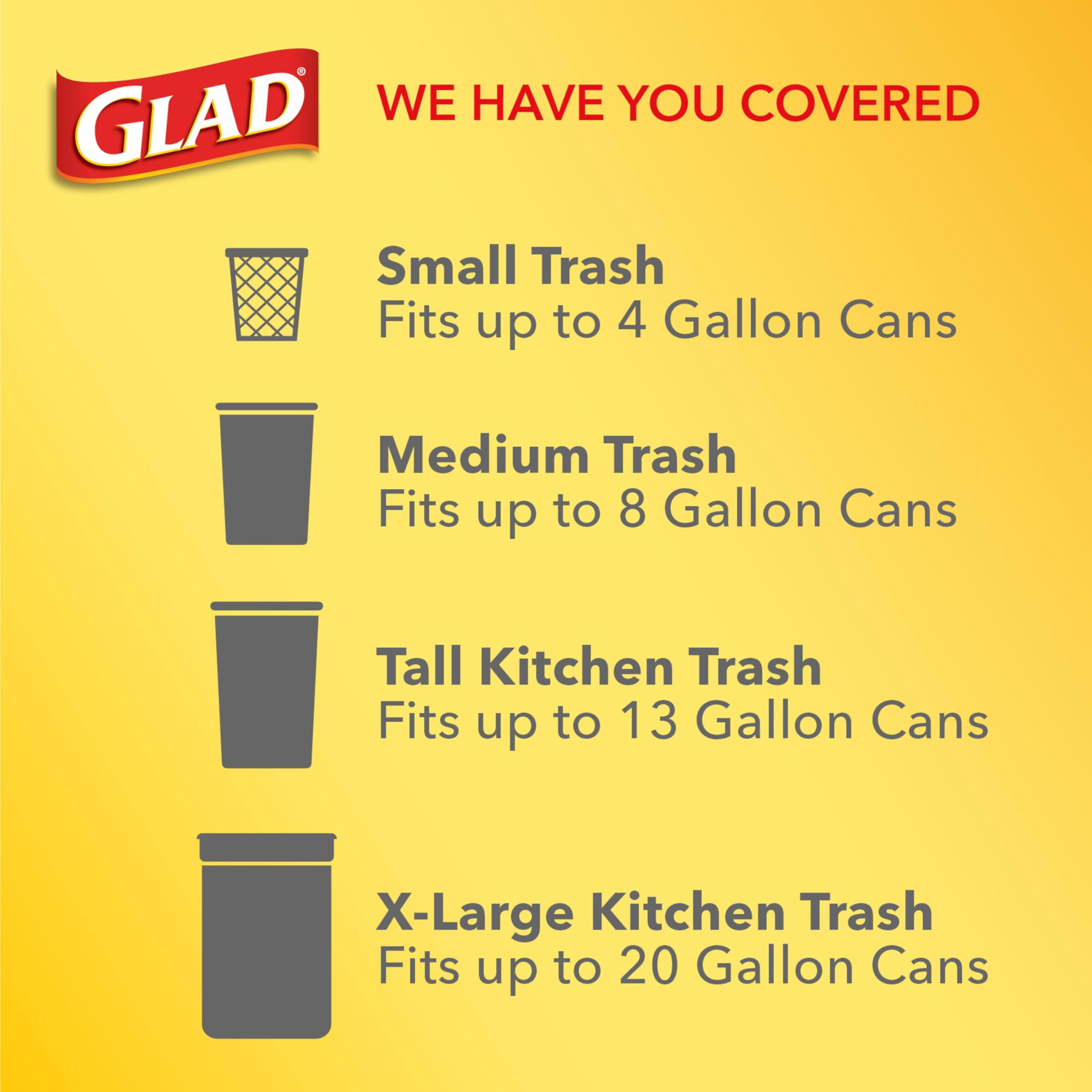 Glad Tall Kitchen Trash Bags 13 Gallon, Unscented Garbage Bags, Quick-Tie, 68 Count — Residential Use, Standard Application