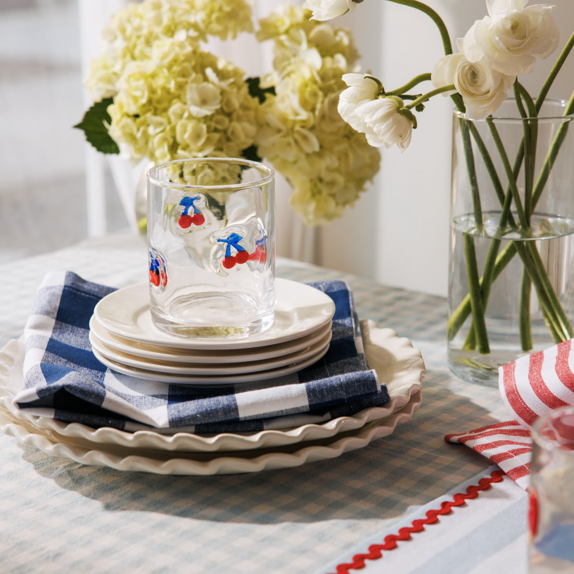 Thyme & Table Charm Icon Drinkware Patriotic Cherries Drinking Glasses, 12 fl oz, Set of 2