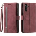 thumbnail image 6 of Wallet Case for Samsung Galaxy A54 5G, 9 Card Holder Slots Zipper Pocket Handbag Case Magnetic Closure Kickstand with Wrist Strap TPU Shockproof Flip Case - Wine Red, 6 of 7