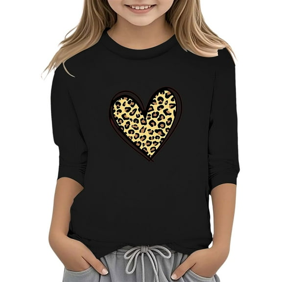 Hienoo Toddler Girls Valentine's Day T Shirt Heart Print 3/4 Sleeve T-Shirt Summer Tee Shirt