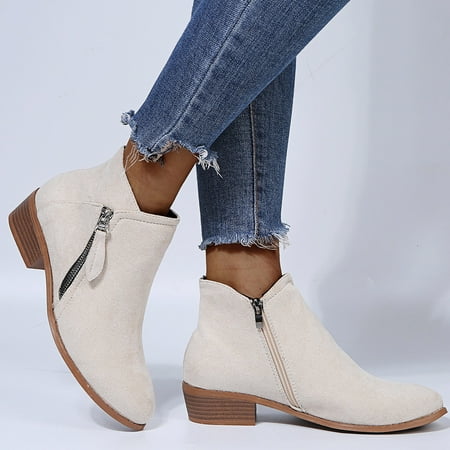 

ERTUTUYI Women Shoes Boots Square Heel Short Boots Casual Shoes Fashion Soft Sole Ladies Boots Shoes Non Slip Shoes White 42