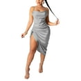 thumbnail image 1 of ITFABS Women?s Solid Color Suspender Backless Drawstring Skinny Dress, 1 of 5