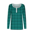 thumbnail image 5 of Womens Henley Shirt, Long Sleeve Shirts for Women Fashion Slimming Fit Plaid Printed Button Up Crewneck T-Shirts Fall Clothes, 5 of 6