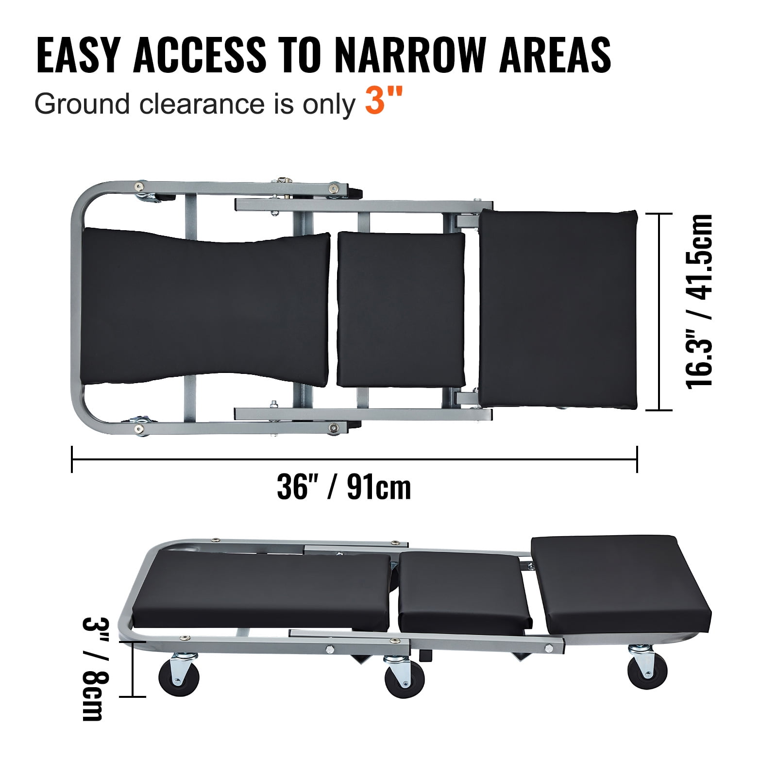 KFFKFF 36'' 2 in 1 Z Creeper 300 lbs, Sleek Low Profile Design with 6 Wheels for Efficient Mobility in Garages, Workshops, and Auto Repair Tasks, Foldable for Easy Storage, Black