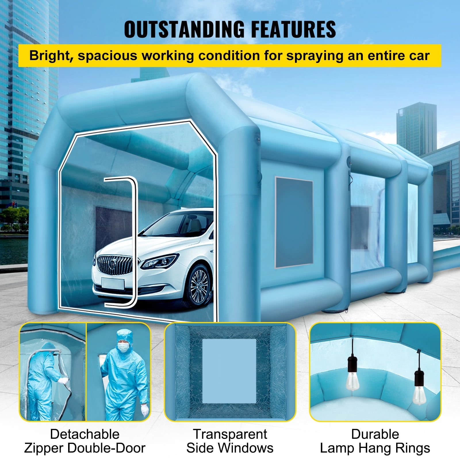 KFFKFF Inflatable Paint Booth, 29.5x19.7x13 ft Spray Paint Booth, with 2 Powerful Blowers Inflatable Spray Booth with Air Filter System, Car Paint Booth for Car Parking Tent Workstation