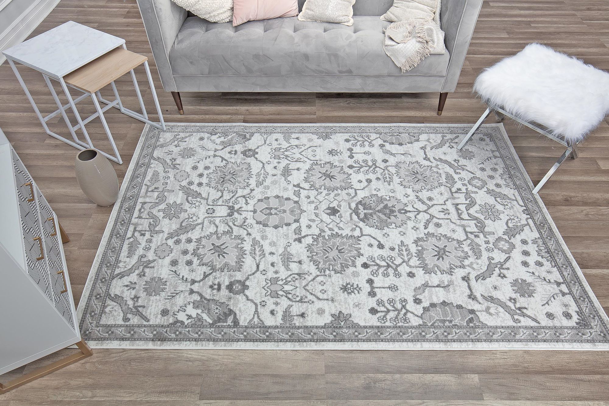 Freida FY30B Slate Vintage Farmhouse Light Gray Area Rug, 5'x7'