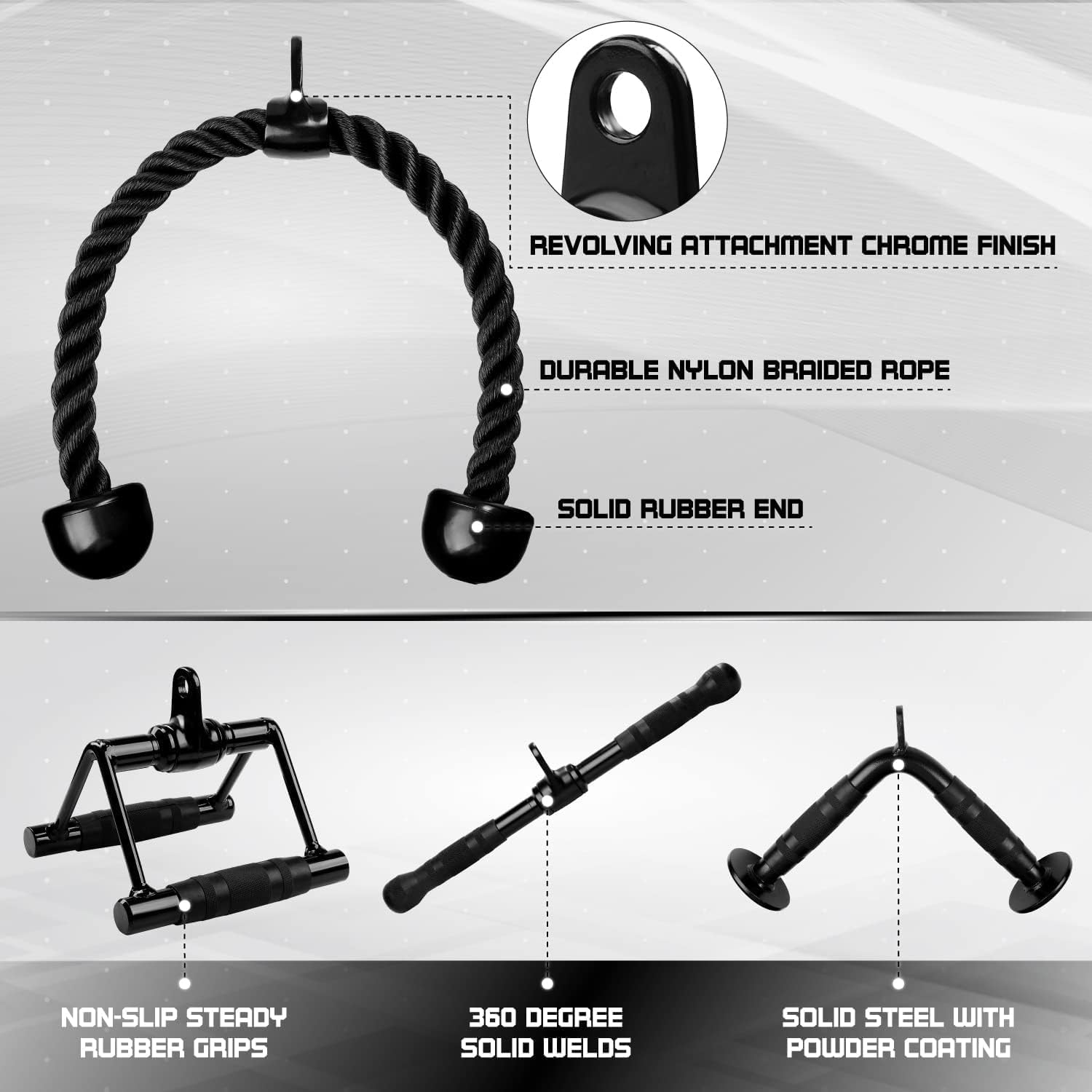 Yes4All Cable Attachments, Tricep Straight & V Bar, Load 880lbs