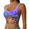 thumbnail image 2 of Gukieu Colorful Purple Cosmos Flower Print Women's Sports Vest, Low-neck U-shaped Removable Pad Sports Bra for Yoga, Exercise, Dance-Large, 2 of 8