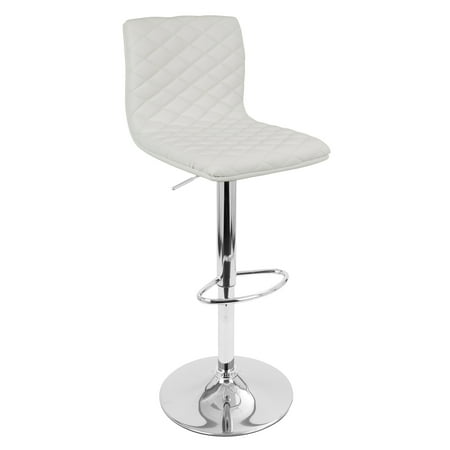 Caviar Leather - Caviar Contemporary Adjustable Barstool with Swivel in White Faux Leather by LumiSource