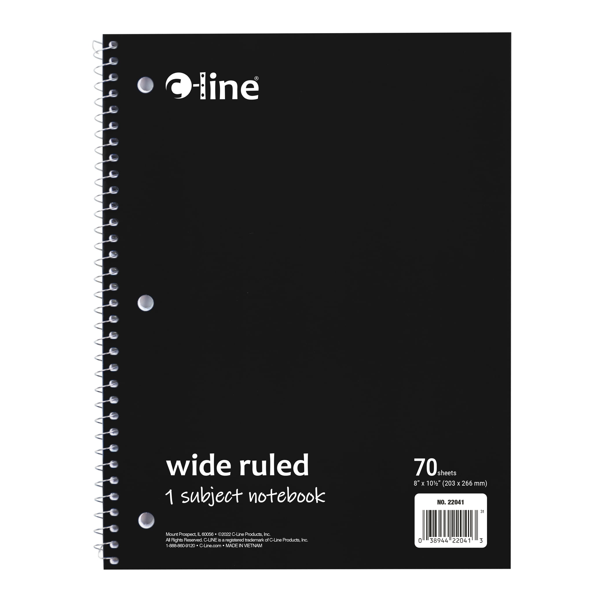 C-Line 1-Subject Notebook, 70 Page, Wide Ruled, Black, Pack of 12
