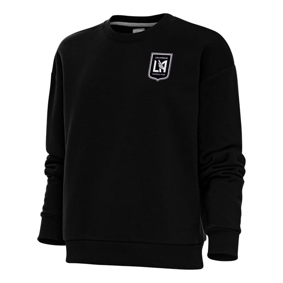 Women's Antigua Black LAFC Brushed Metallic Logo Victory Crewneck Pullover Sweatshirt