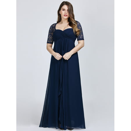Ever-Pretty Womens Plus Size Lace Long Sleeve Wedding Party Mother of the Bride Dresses for Women 07625 Navy Blue (Best Wedding Dresses For Short Brides)