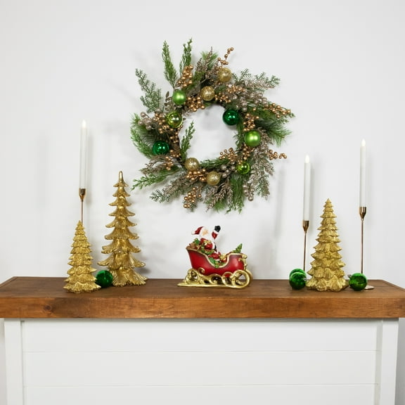 Northlight Ornaments and Berries Glittered Artificial Christmas Wreath - 24" - Unlit