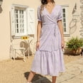 thumbnail image 2 of Robes d'Été pour Femmes Décontractées à Col en V en Chiffon à Imprimé Floral Robe Midi Dames à Manches Courtes Robes Bohèmes de Plage, 2 of 5