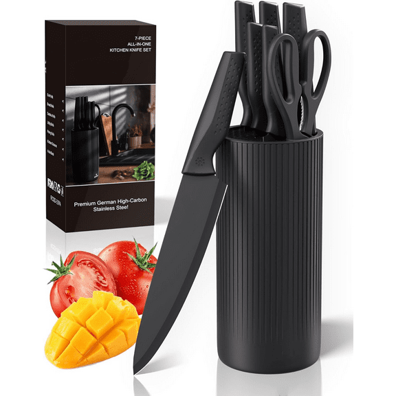 15-Piece Kitchen Knife Set with Block – 8” Chef Knife, Bread Knife, Utility Knife, Santoku, Shears – German 1.4116 Stainless Steel, Dishwasher Safe, Non-Stick Coating – Essential for Home & Gifts