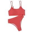thumbnail image 4 of Sngxgn Bikini Set for Women Two Piece Swimsuit High Waisted V Neck Ruched Front Wide Straps(Watermelon Red,M), 4 of 6