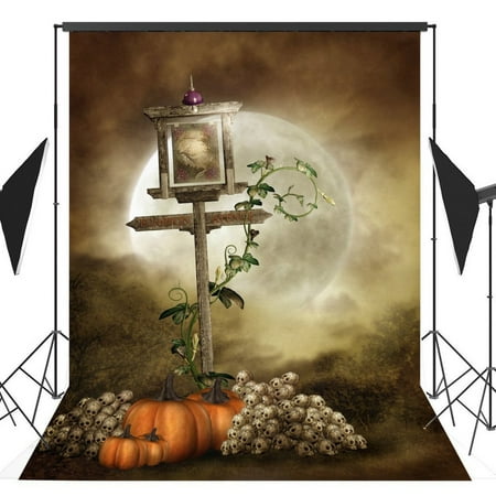 Image of MOHome 5x7ft Halloween Pumpkin Horror Nights Moon Skeleton Costume Party Masquerade Series Photo Backdrops Studio Background Studio Props