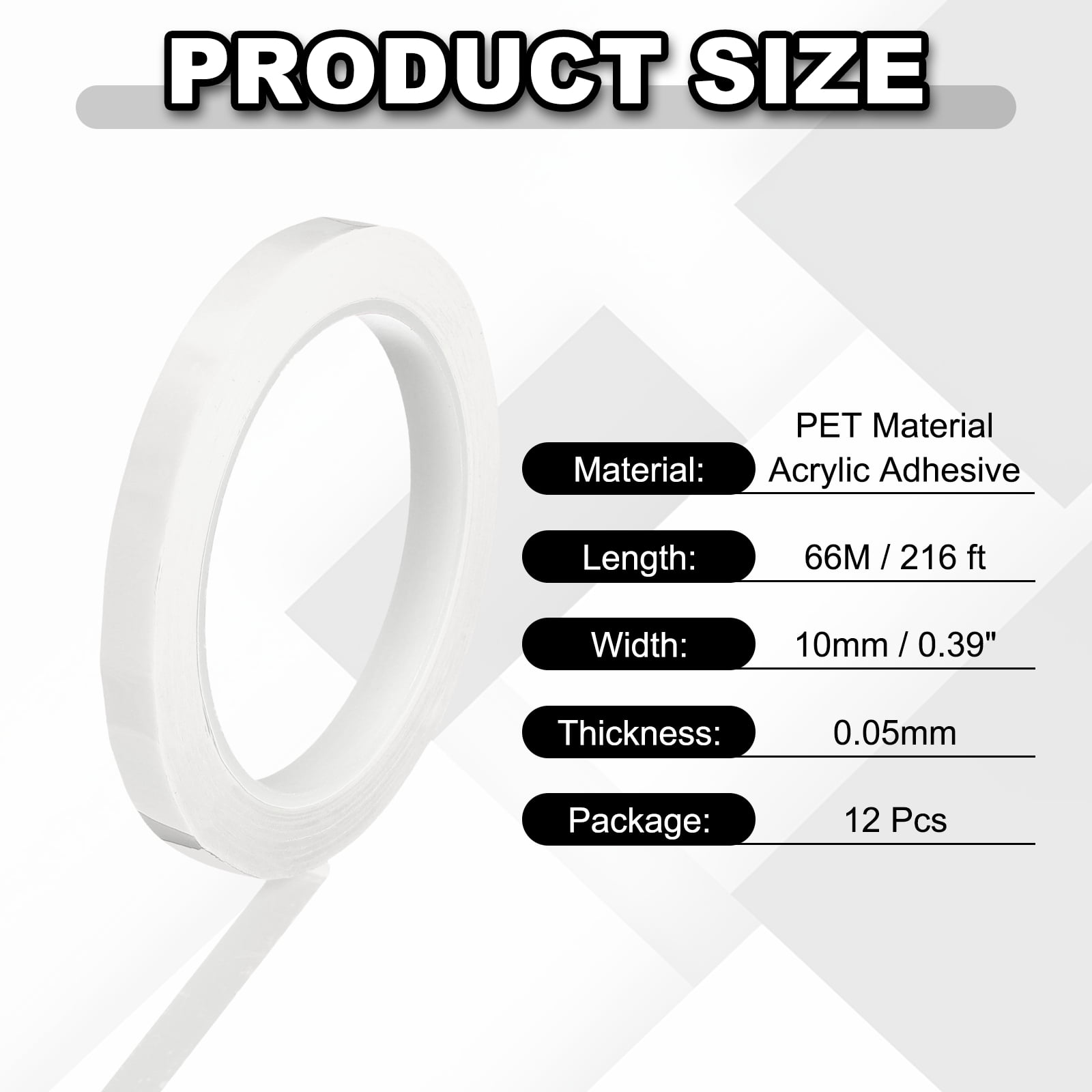 12 Rolls Tape, 0.4"x216ft Instruments Identification Tape Colored PET Adhesive for Steam Capacitors Circuit Boards Motors Electronic, White