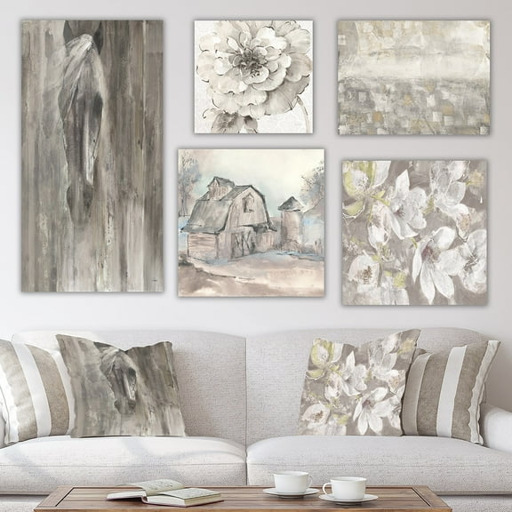 DESIGN ART Designart "Farmhouse Collection " Traditional Wall Art set of 5 pieces - Grey
