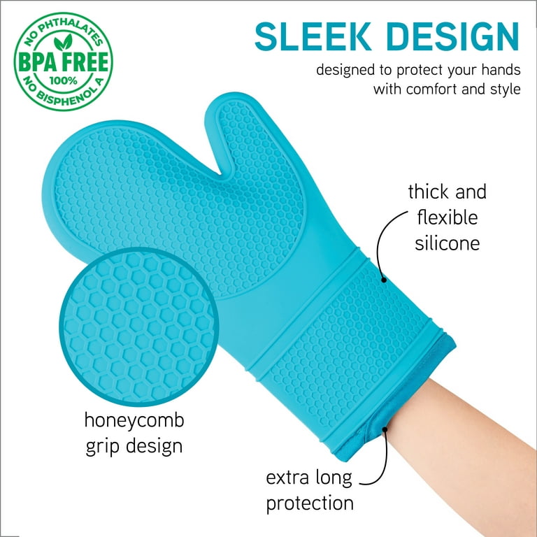 COOK WITH COLOR Silicone Oven Mitts- Heat Resistant Gloves with Soft  Quilted Lining Set of 2 Oven Mitt Pot Holders for Cooking and BBQ (Mint)