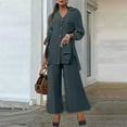 thumbnail image 2 of WRKEKC 2 Piece Sets for Women, Casual Outfits for Women, Ladies' Casual Solid Color Long Sleeve Lapel Loose Button-Up Blouse with Pocket and Wide Leg Long Pant Set Suit, 2 of 7