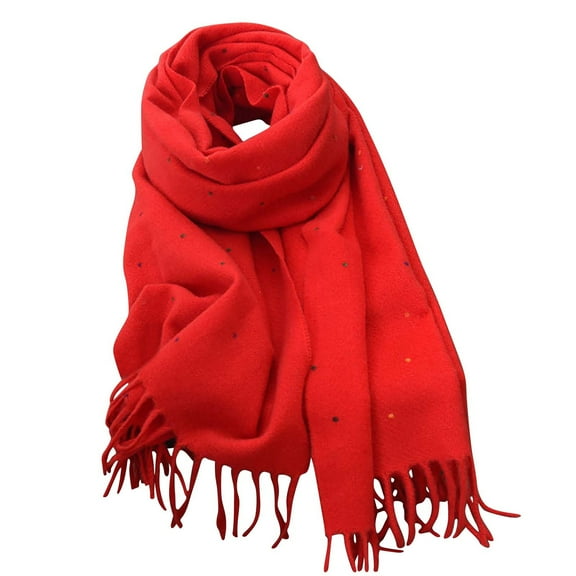 UTSJKR Womens Elegant Dot Winter Knit Scarf Vintage Plaid Thick Scarf Soft Cold Weather Warm Scarves Fashion Accessories Red