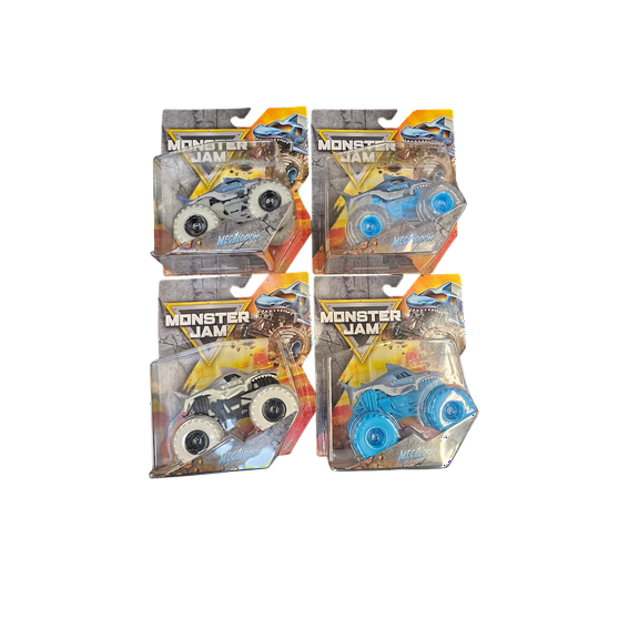 Monster Jam, Official Megalodon Monster Truck, Die-cast Vehicle, 1:64 scale Complete Set of 4 Trucks
