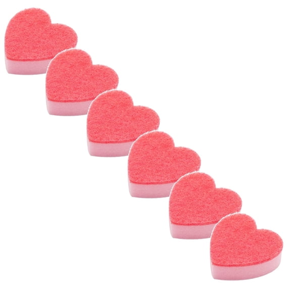 6-Pack Heart Shaped Non-Scratch Scrub Sponges, Dual-Sided Kitchen Cleaning Sponge for Dishes and Pots - Pink