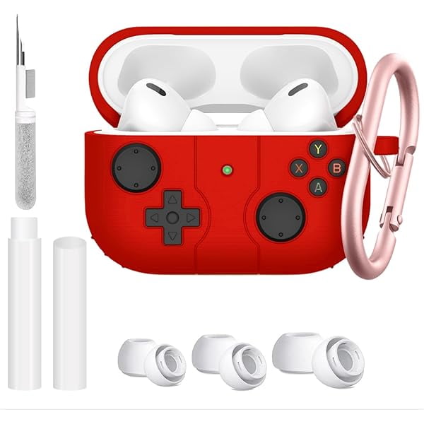 wonima11 AirPods Pro Case Cover with Cleaner Kit,Classic Handheld Game Console Design Soft Skin Silicone Protective Case for AirPods Pro 2nd/1st Generation 2023/2022/2019-Red