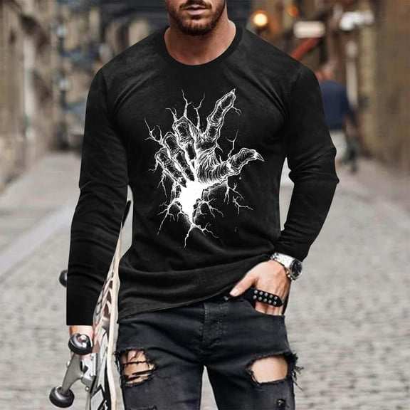 ZOYOEN Mens Halloween Ghost T Shirts- Crewneck Long Sleeve Casual Celebrate Cool Clothes Black Size L