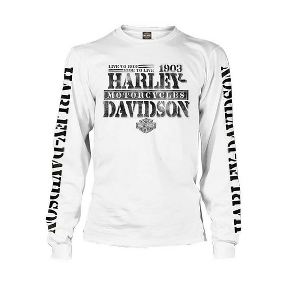 Harley-Davidson Men's Distressed Freedom Fighter Long Sleeve Shirt, White (S), Harley Davidson