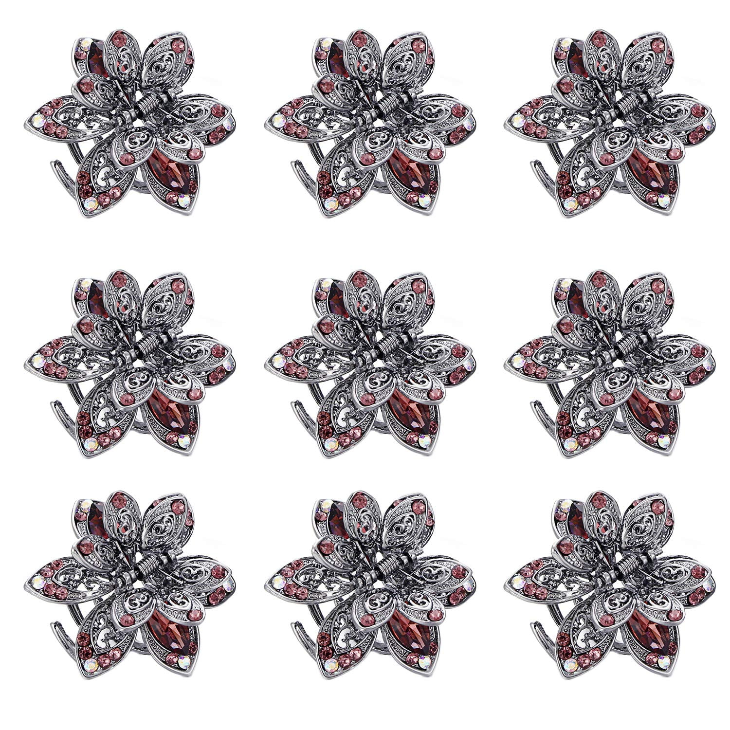 9 Pack Mini Jaw Clips, 1.5 inch Metal Crystal Hair Claws, NonSlip