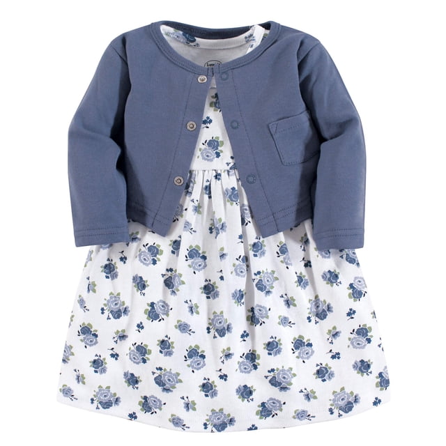 Luvable Friends Bebé Niñas Y Cárdigan Vestido Casual Azul Floral 4T Us