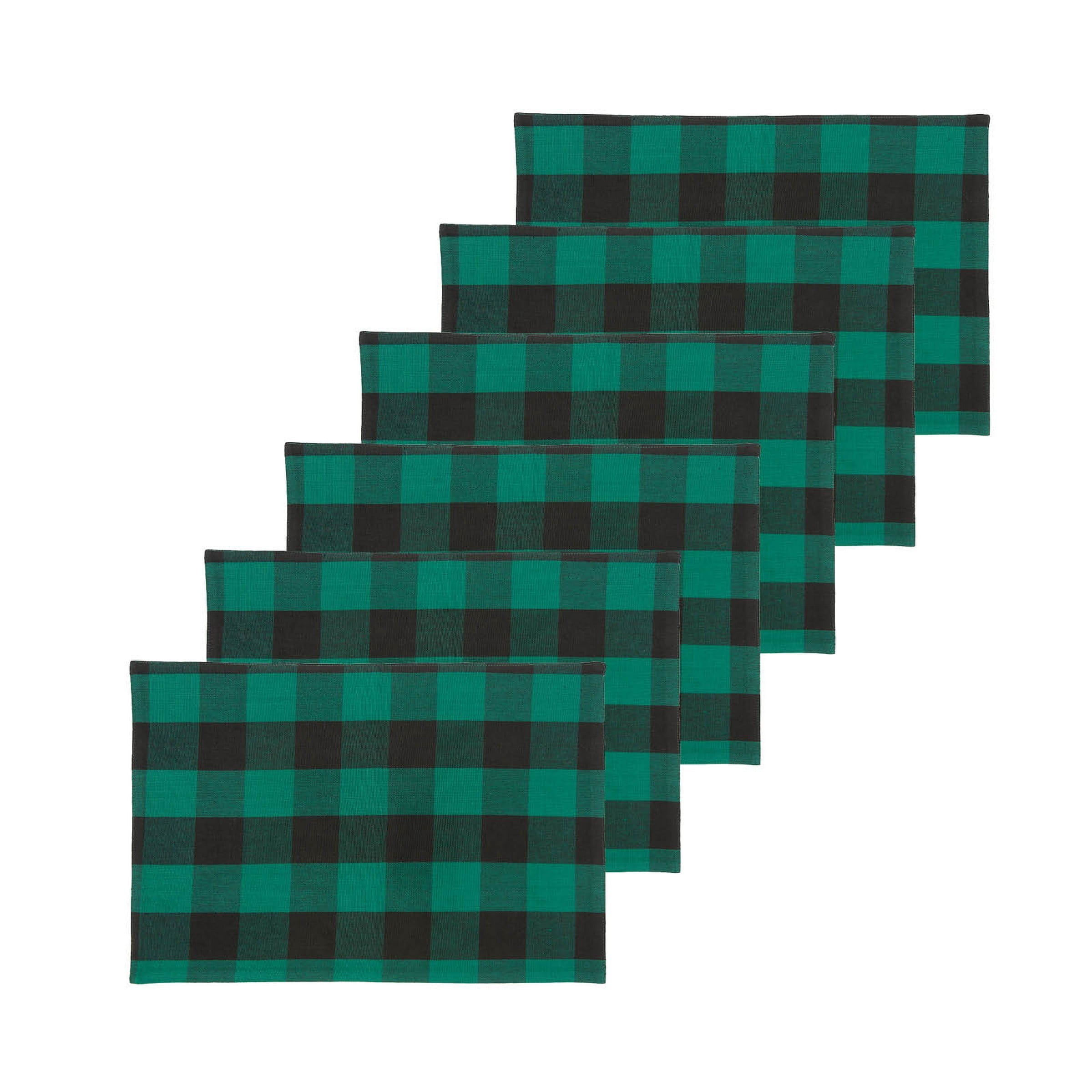Green Franklin Gingham 100% Cotton Set of 6 Placemats 13" x 19"