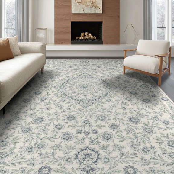 ODIKA 8'x10' Washable Area Rug Entryway Distressed Vine Motif Traditional Door Orientalisch for King Size Bedroom Under Bed, Master Suite, Non-Shedding, Easy Care