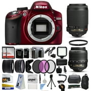 Nikon D3200 Red DSLR Digital Camera with 18-55mm VR + 55-200mm VR Lens + 128GB Memory + 2 Batteries + Charger + LED Video Light + Backpack + Case + Filters + Auxiliary Lenses + More!